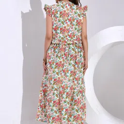SIDDHO HUM Women Floral Printed Flutter Sleeve Fit and Flare Midi Dress image 4