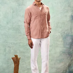 MH&Y Men Comfort Fit Solid Spread Collar Linen Casual Shirt image 2