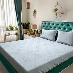 KLOTTHE Grey & Blue Floral Printed Cotton 400 TC King Bedsheet Sets 2.5 m x 2.25 m-image-56