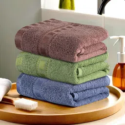 Kuber Industries Green & Brown 3 Pieces Self Designed Face Towels GSM 225 Face Towel image 1