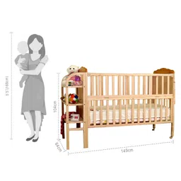 Babyhug Lily Wooden Cot With Detachable Bassinet & Side Shelf - Light Brown image 3