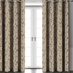 HOMEBREW FURNISHINGS Grey & Yellow 2 Pieces Floral Room Darkening Long Door Curtains-picture-22