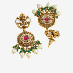 Kushal's Fashion Jewellery Ruby-Green Gold-Plated Ethnic Antique Jewellery Set image 5