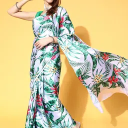 all about you Floral Satin Fusion Saree image 2