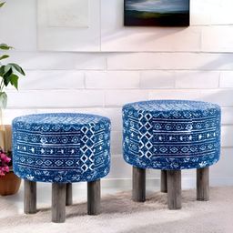 Ikiriya 2-Pcs Blue & White Embroidered Round Ottoman-picture-35