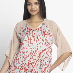 SHAYE Women Beige Round Neck Animal Printed Three-Quarter Sleeves Casual Top-picture-6