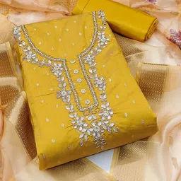 SAINOOR Floral Embroidered Zari Work Semi-Stitched Dress Material-picture-51