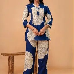 Kohsh Printed Pure Cotton V-Neck Tunic With Palazzo Co-Ords-picture-12