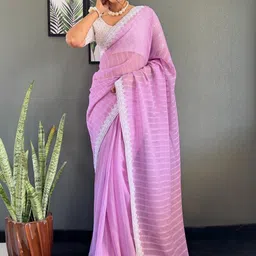 Mitera Striped Zari Pure Georgette Saree image 5