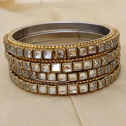 EVY Set Of 4 Gold-Plated Kundan Studded Bangles-picture-21