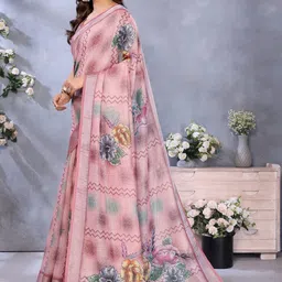 HERE&NOW Peach Printed Linen Blend Jamdani Sarees image 2