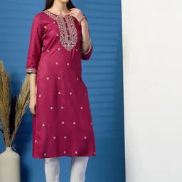 Ramas Floral Embroidered Notch Neck Thread Work Straight Kurta-picture-23