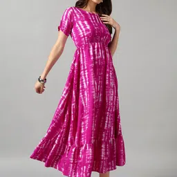 Krunal Raiyani Women Dyed Round Neck Flared Fit and Flare Dress-picture-34