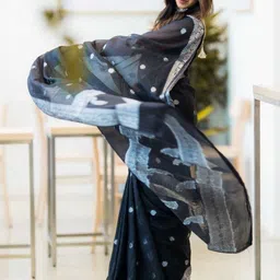 Lyzoo Woven Design Zari Pure Cotton Handloom Saree image 5