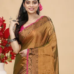 SLAGHA Solid Zari Tissue Taant Saree image 5