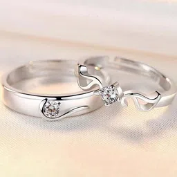 SYFER Set Of 2 Cubic Zirconia Platinum Plated Ring Set for Couple image 3