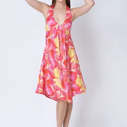 SZN Print Tie-Up Neck Satin Empire Dress image 2