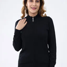 Monte Carlo Women Mock Neck Woollen Cardigan-image-7