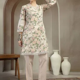 Sangria Floral Printed Pure Cotton Tunic & Trousers Co-Ords image 4