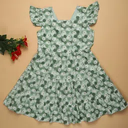 V-Mart Girls Floral Printed Flutter Sleeve Fit & Flare Dress-picture-58