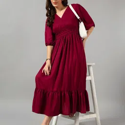 Raiyani Fashion V-Neck Fit and Flare Maxi Dress-image-0