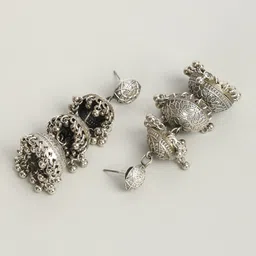 VIVAZS Silver-Plated Artificial Beaded Oxidised Dome Shaped Jhumkas image 5