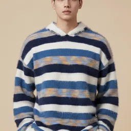 HERE&NOW Men Striped Pullover with Fuzzy Detail image 4