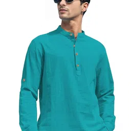Navkanj Band Collar Roll-Up Sleeves Straight Short Kurta-picture-25