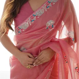 CaniBani Peach Poly Georgette Sarees image 4