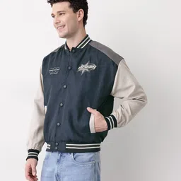 Mast & Harbour Suede Finish Varsity Jacket with Applique Detail image 5