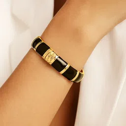 Rubans 22K Gold-Plated Brass Segmented Glossy Black Enamel Bold Statement Bangle Bracelet image 5