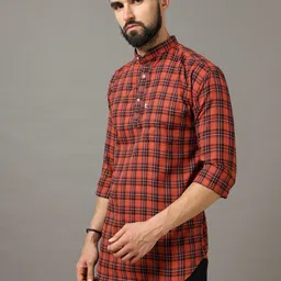 AIDAN PAUL Men Checked Mandarin Collar Short Kurta image 3