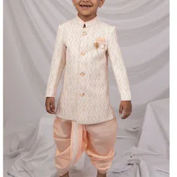 LITTLE COLLARS Boys Self Design Mandarin Collar Sherwani Set-image-59