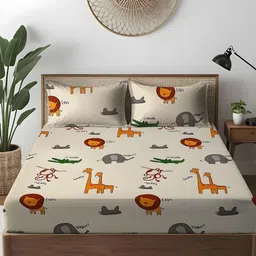WEAVE AND DECOR Cream-Coloured Cartoon Characters 300 TC Bedsheet with 2 Pillow Covers-picture-21