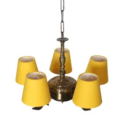 new era Devansh 05 Lights Yellow conical cotton shade with Antique Golden Chandelier image 4