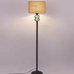 new era Basic Iron Floor Lamp with Beige Shade (Black & Biege) image 4