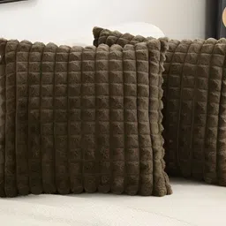 TANLOOMS Brown 2 Pieces Checked Velvet Square Cushion Covers-picture-35