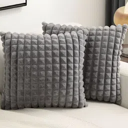 TANLOOMS Grey 2 Pieces Checked Velvet Square Cushion Covers-picture-21