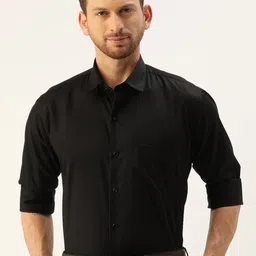 Hancock Men Black Slim Fit Solid Wrinkle Free Formal Shirt-image-96