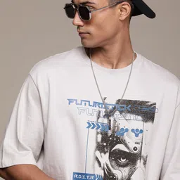 The Roadster Lifestyle Co. Oversized Fit Printed Drop-Shoulder Sleeves Pure Cotton T-shirt-picture-43
