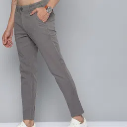 HERE&NOW Men Grey Solid Slim Fit Mid-Rise Chinos Trousers-picture-22