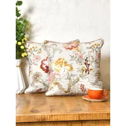 The Home Story Cotton Cushion Covers Multicolor Flowers On Beige (Pack of 2) image 1