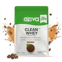 OZiva Clean Whey Concentrate Protein Powder (Coffee) - 2lbs/907g | 26g Protein Per Scoop | Microfiltered, Ultrafiltered, 100% Cold-Processed | Muscle recovery, Better Absorption & No bloating-picture-13