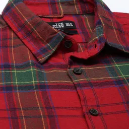 THE BEAR HOUSE Men Red & Green Classic Slim Fit Tartan Checked Casual Shirt image 2