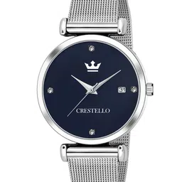 CRESTELLO Woman Blue Brass Embellished Dial & Silver Toned Bracelet Style Straps Watch-picture-12