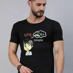 BRATMA Men Black & Yellow Conversational Printed Pure Cotton T-shirt image 1