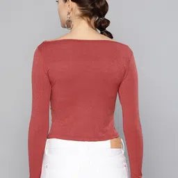 Veni Vidi Vici Women Rust Red Solid Fitted Crop Top image 5