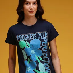 HERE&NOW Women Printed Pure Cotton T-shirt-image-75