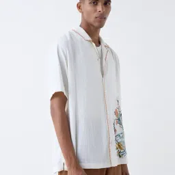 ETA by Westside White Embroidered Resort-Fit Cotton Shirt-image-52