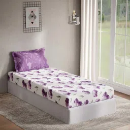 DDecor Dahlia Floral Purple Cotton 144 TC Single Bedsheet With 1 Pillow Cover image 1
